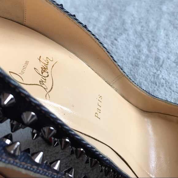 Christian Louboutin Pigalle Studded Denim Pumps - Picture 14 of 16